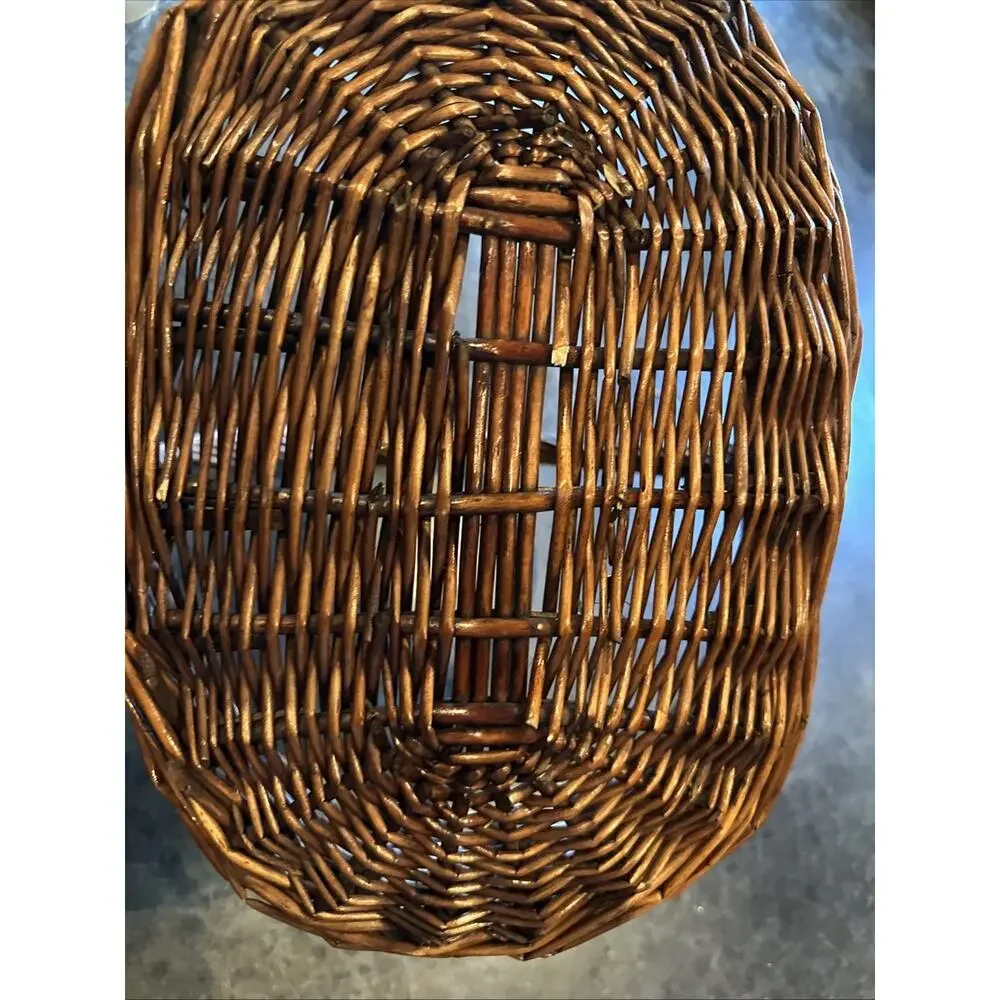 Large Oval Wicker Basket w Handle 17” Farmhouse Picnic Market Easter Rustic